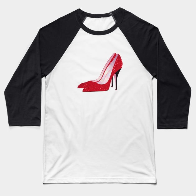 Red High Heels with Polka Dots Baseball T-Shirt by SandraKC